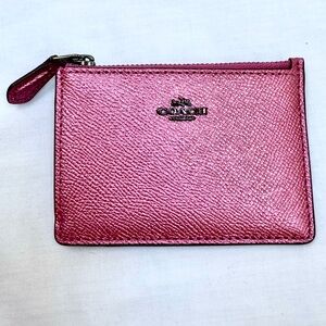 COACH Mini Skinny ID Case Shimmery Metallic Rose Pink F87077